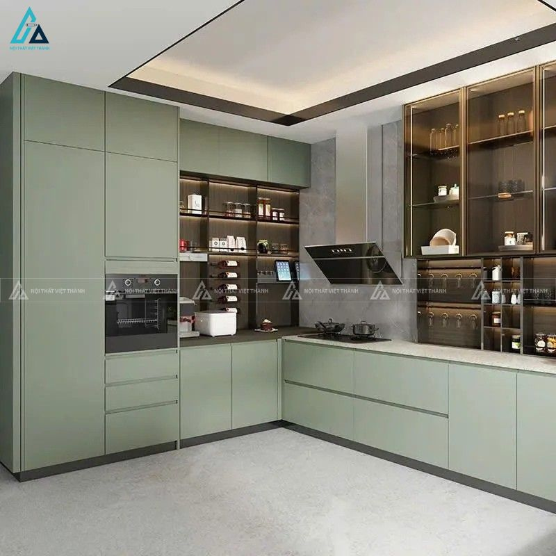 Tủ bếp mdf màu xanh mint hiện đại tinh tế cho không gian sống 2