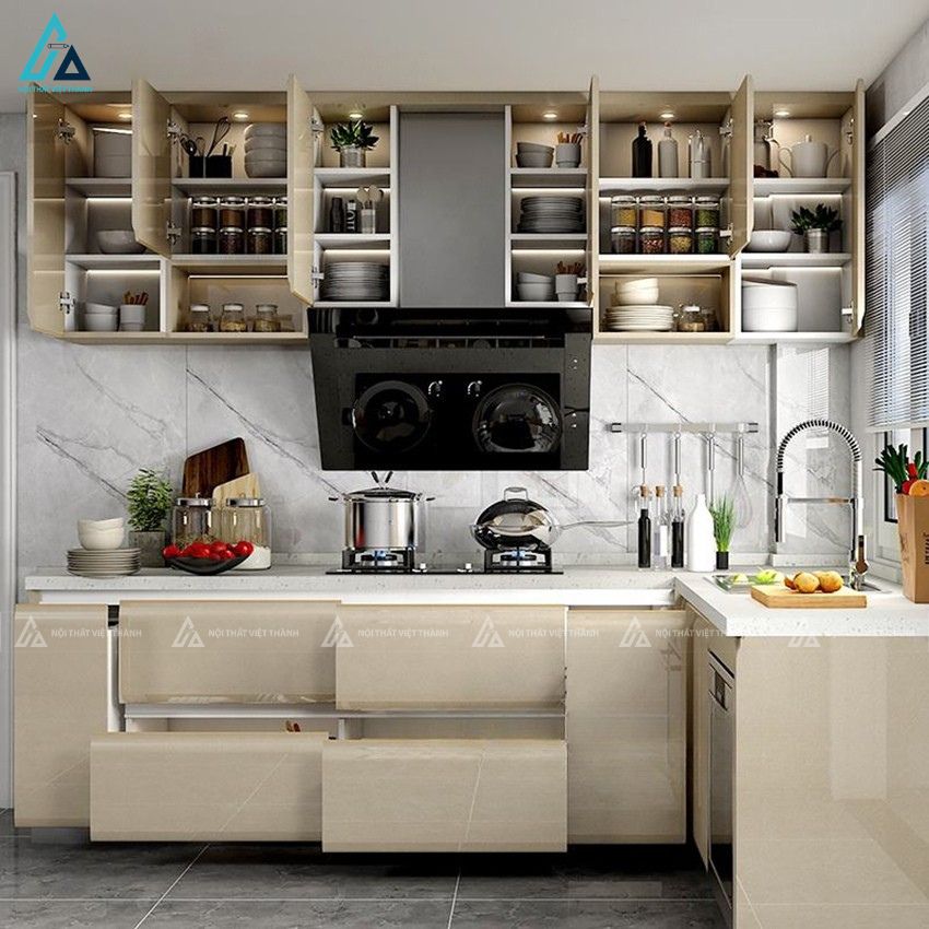 Mẫu tủ bếp mdf chữ L sang trọng tối ưu công năng sử dụng 2