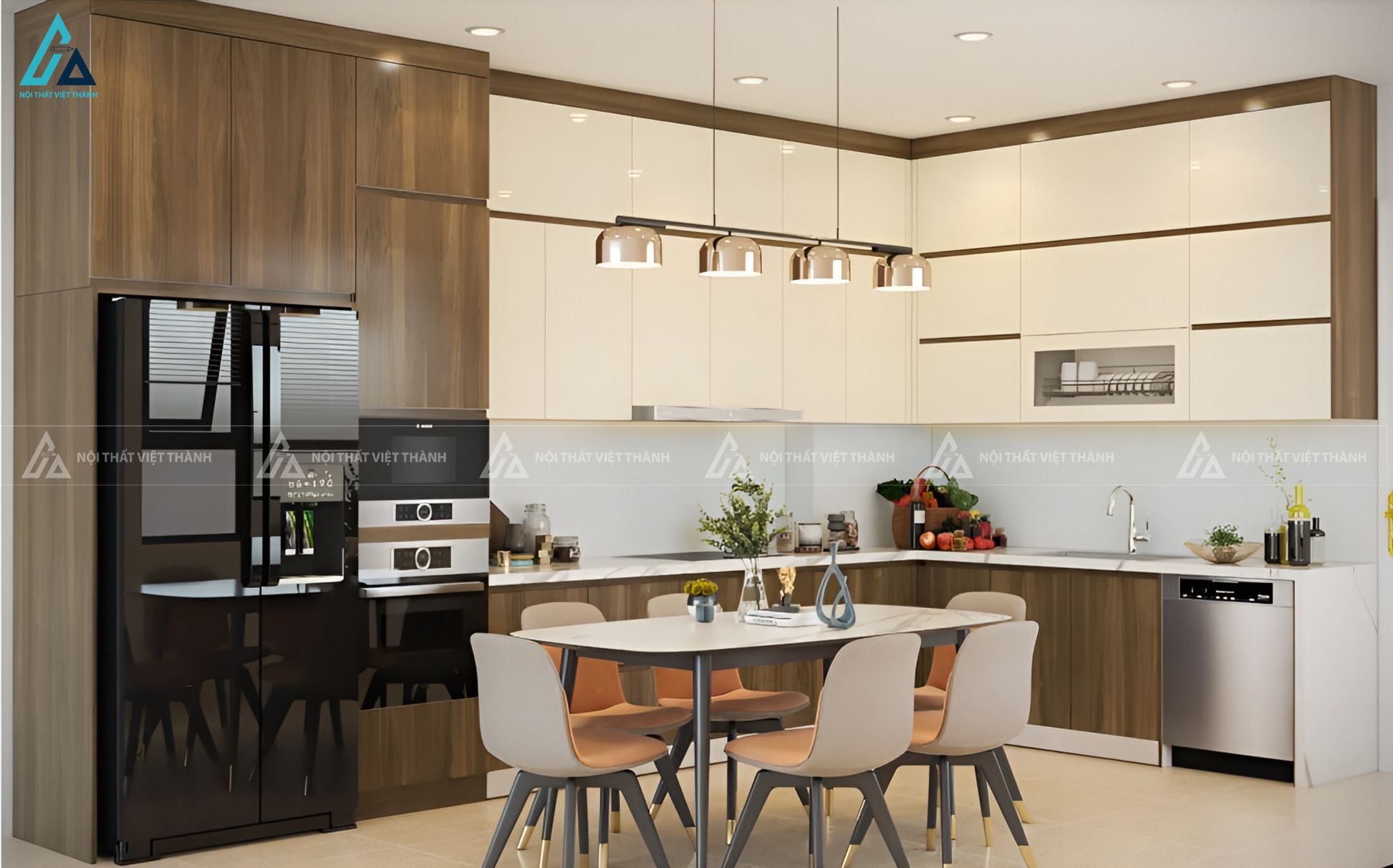 Mẫu tủ bếp mdf cao cấp thiết kế chữ L tiện nghi và đẳng cấp