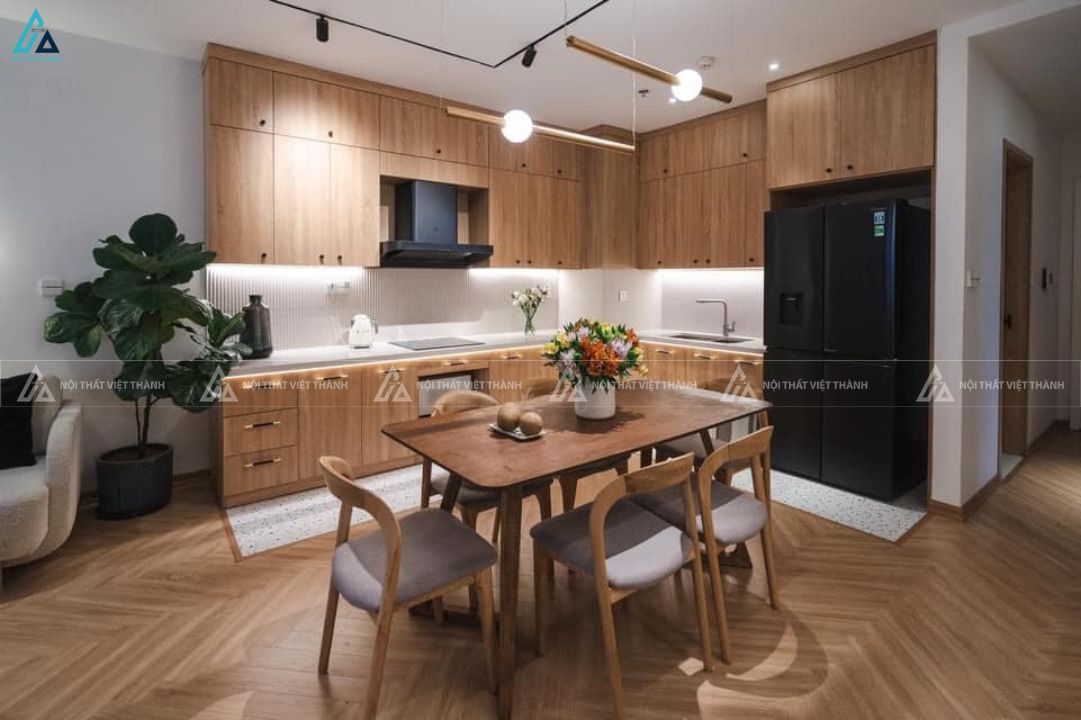 Tủ bếp mdf cao cấp với hệ tủ kịch trần tiện lợi sang trọng