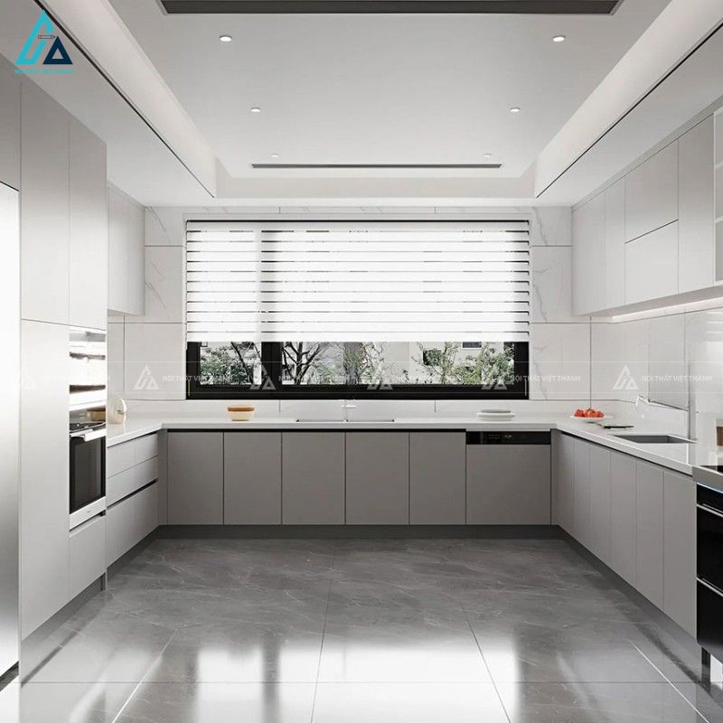 Mẫu tủ bếp mdf chữ u hiện đại sang trọng tối ưu công năng