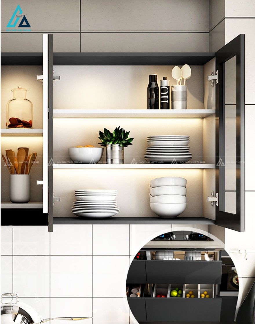 Bộ tủ bếp mdf màu xám trắng thanh lịch và tối ưu tiện ích 3