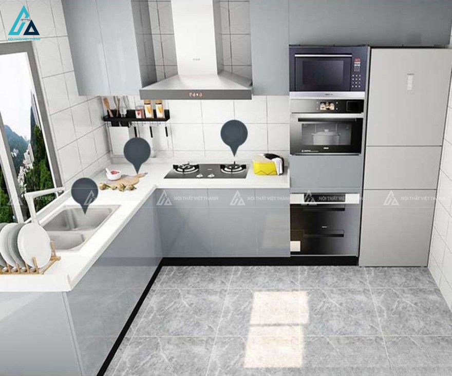 Tủ bếp mdf chữ L hiện đại với hệ tủ thiết bị tích hợp thông minh 3