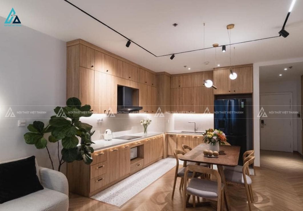 Tủ bếp mdf cao cấp với hệ tủ kịch trần tiện lợi sang trọng 3