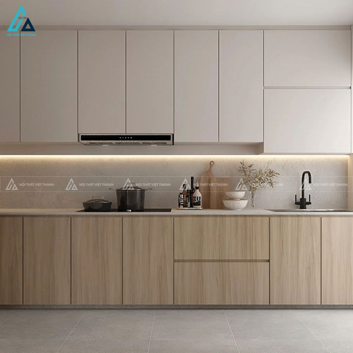 Mẫu tủ bếp mdf cao cấp mang phong cách tối giản cho căn hộ hiện đại