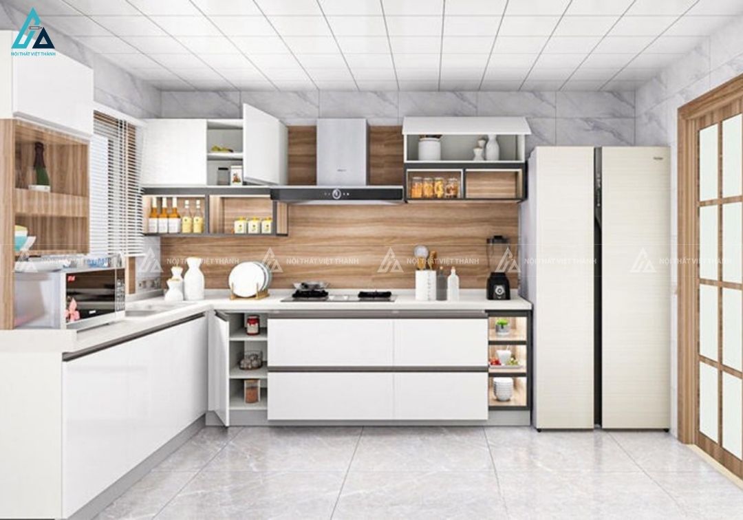 Tủ bếp mdf phong cách hiện đại tích hợp đầy đủ tiện nghi