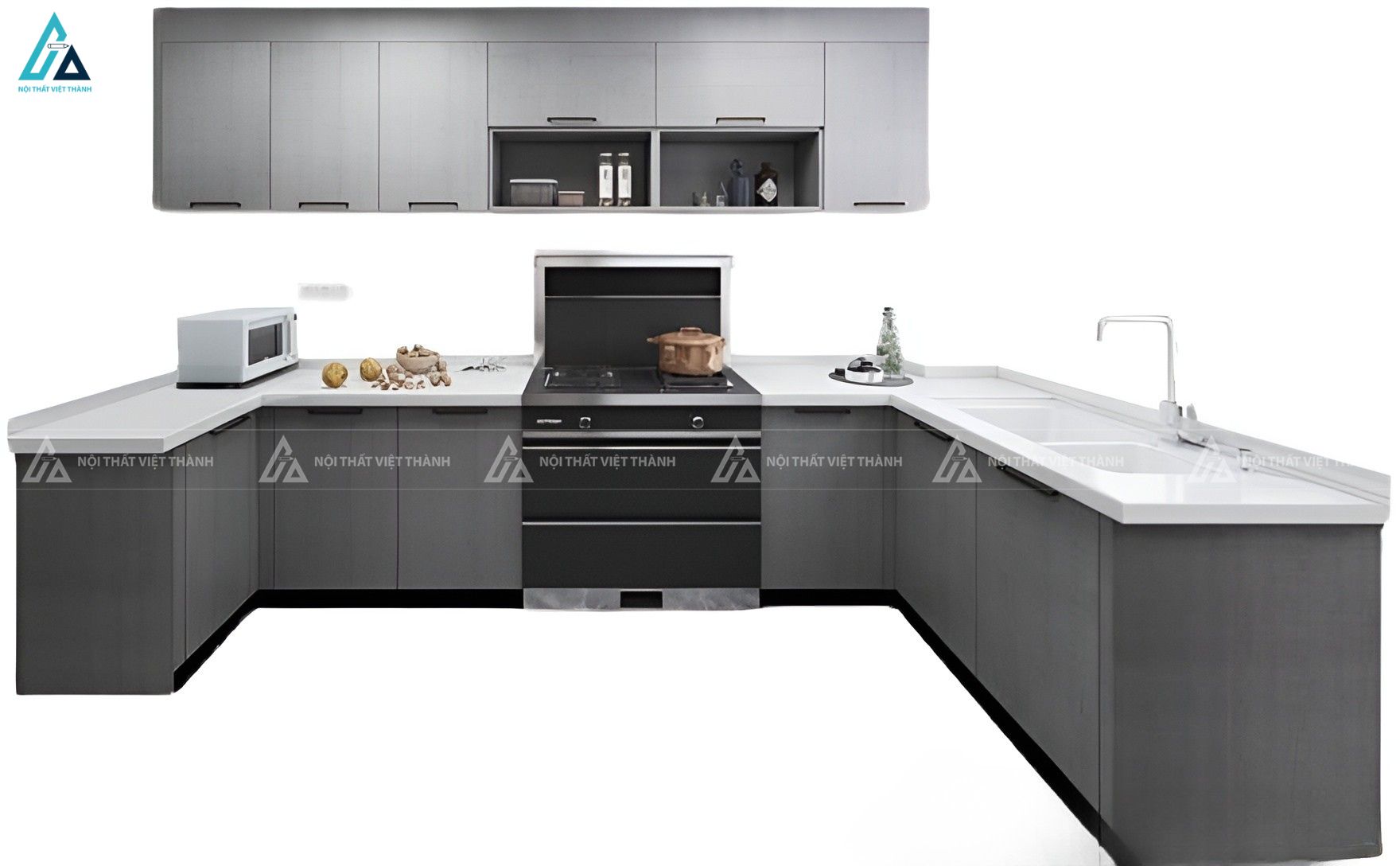 Tủ bếp mdf hiện đại tông xám sang trọng cho căn bếp nhỏ 4