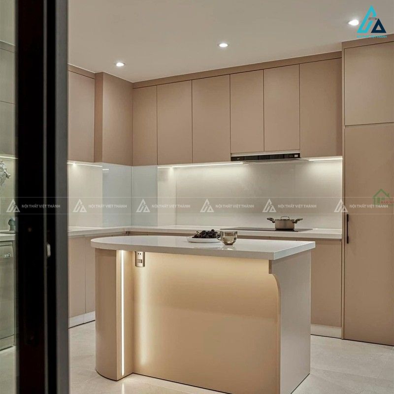 Tủ bếp mdf màu kem sang trọng tích hợp đảo bếp tiện nghi 4