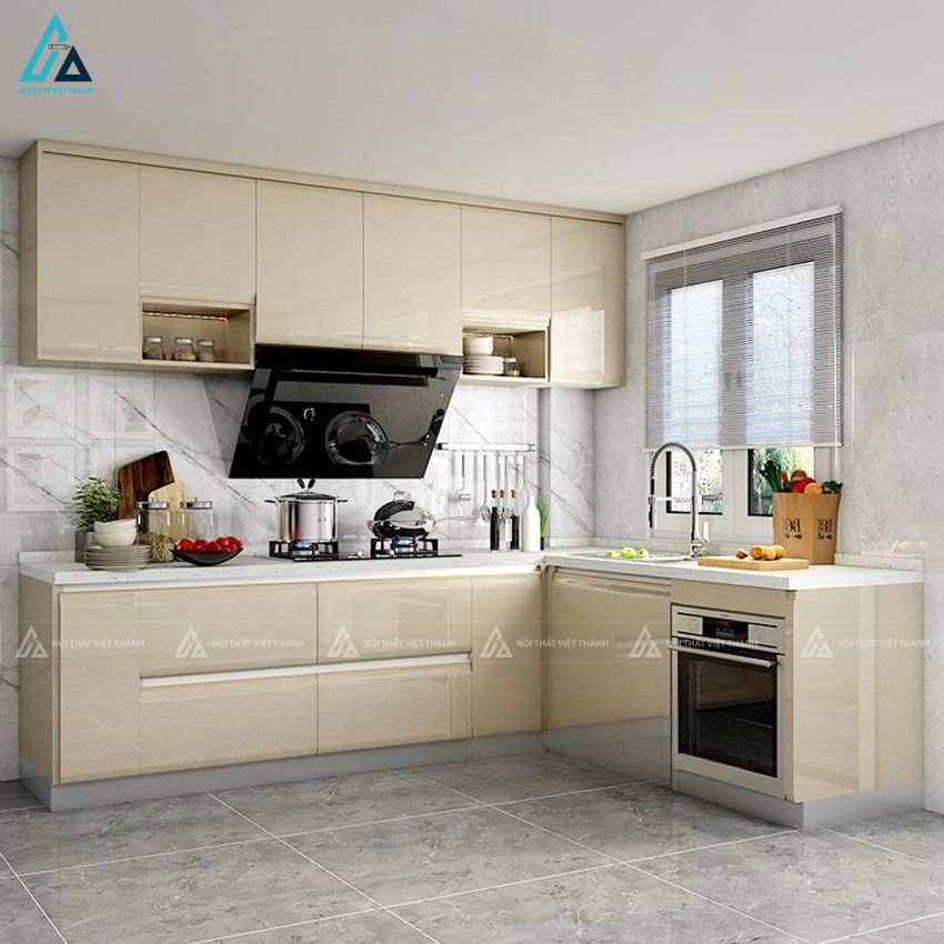 Mẫu tủ bếp mdf chữ L sang trọng tối ưu công năng sử dụng 4