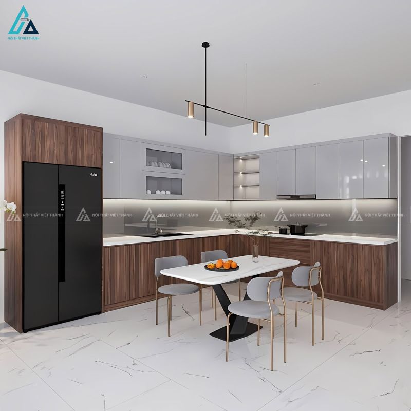 Bộ tủ bếp mdf chữ L thiết kế thông minh tối ưu không gian bếp