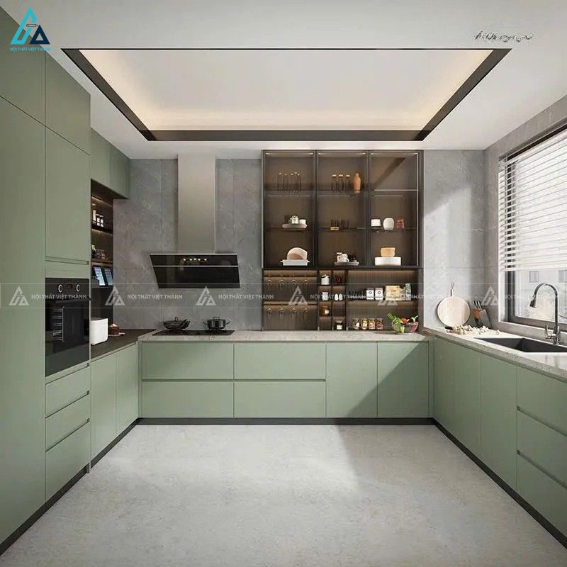Tủ bếp mdf màu xanh mint hiện đại tinh tế cho không gian sống