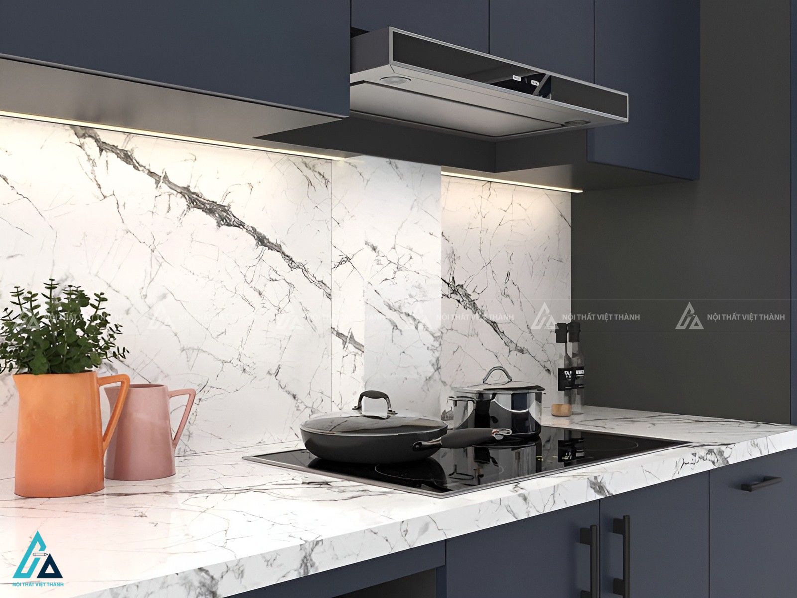 Tủ bếp mdf màu xanh đen sang trọng thiết kế hiện đại tối giản 5