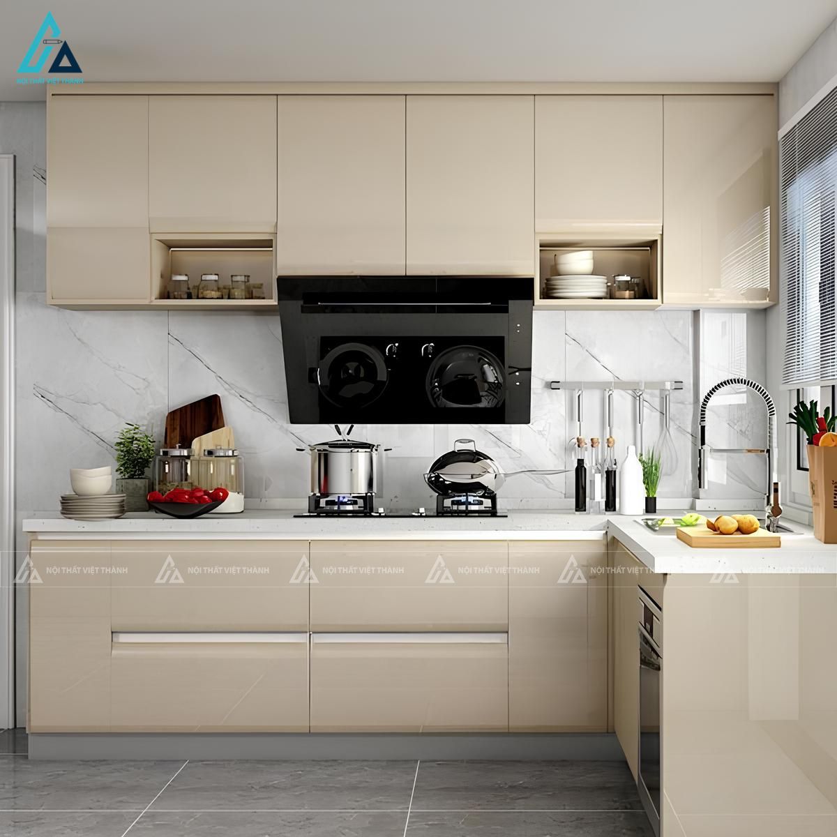 Mẫu tủ bếp mdf chữ L sang trọng tối ưu công năng sử dụng