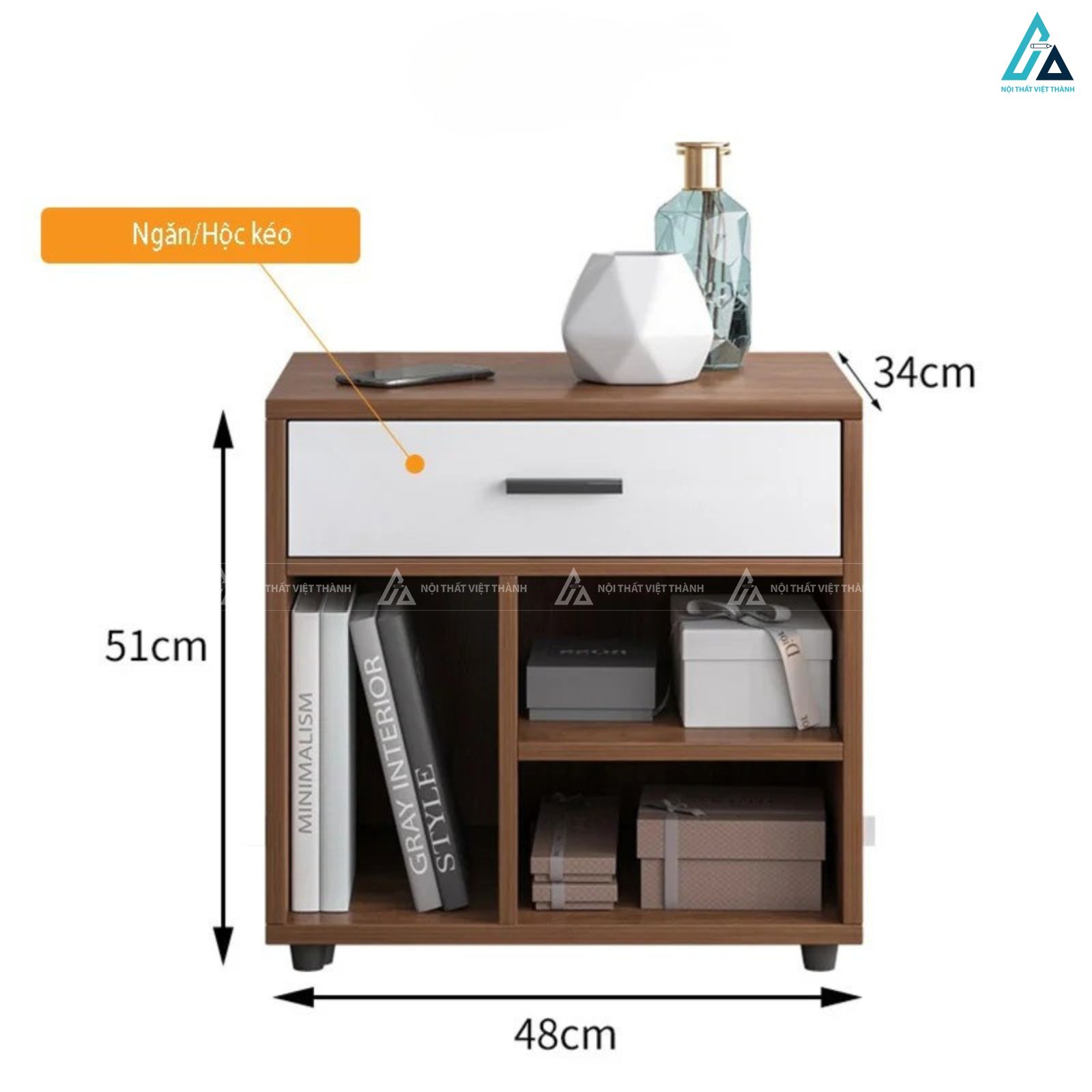 Tủ đầu giường phối trắng tối ưu không gian lưu trữ tiện lợi 2