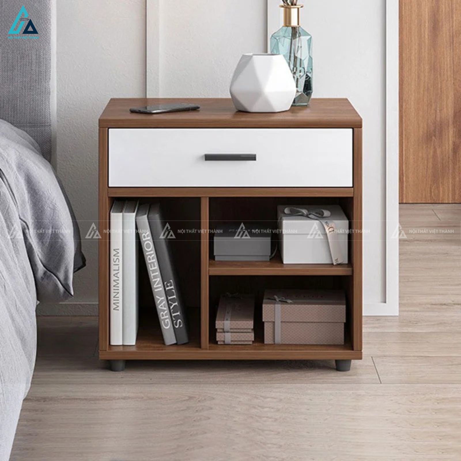Tủ đầu giường phối trắng tối ưu không gian lưu trữ tiện lợi 1