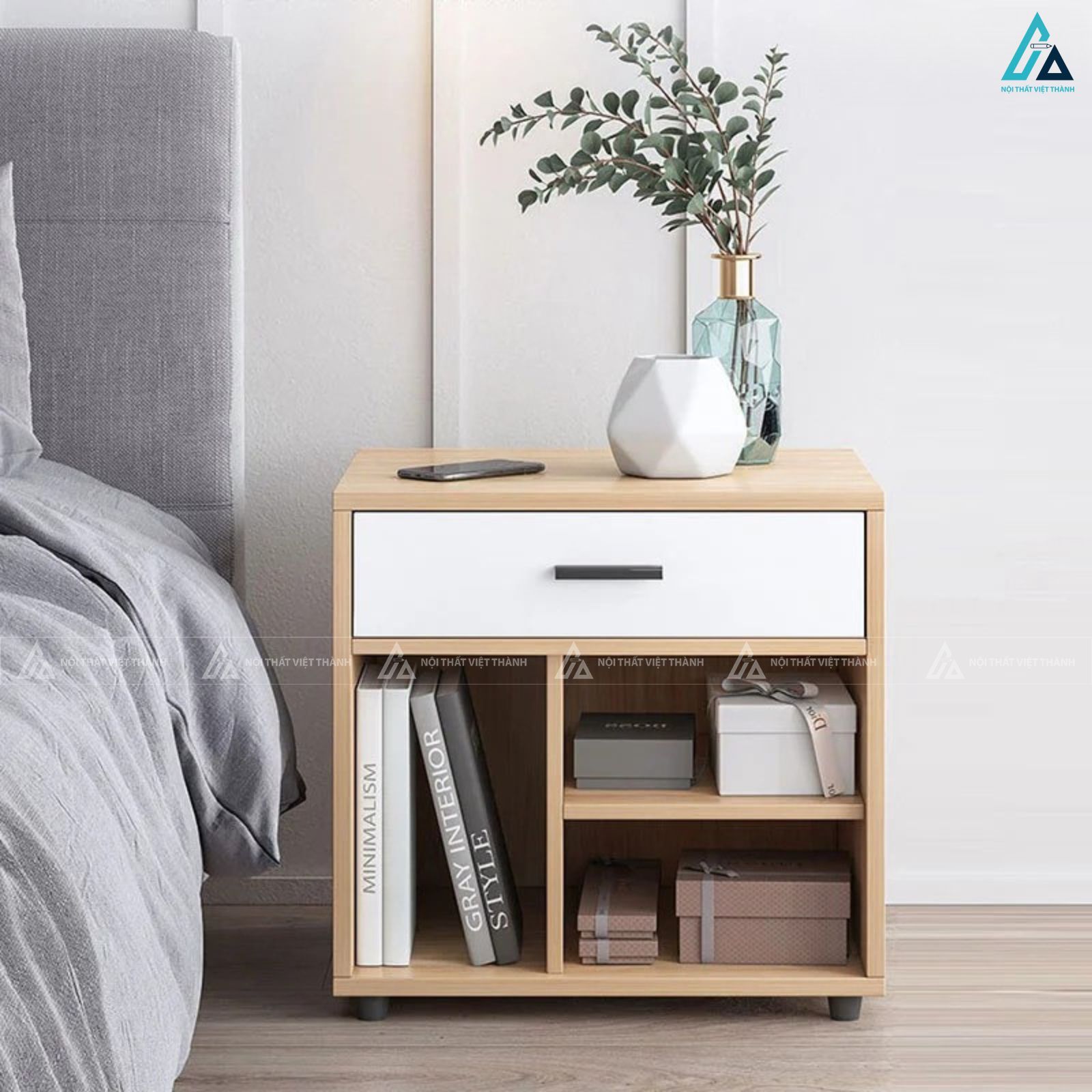 Tủ đầu giường phối trắng tối ưu không gian lưu trữ tiện lợi