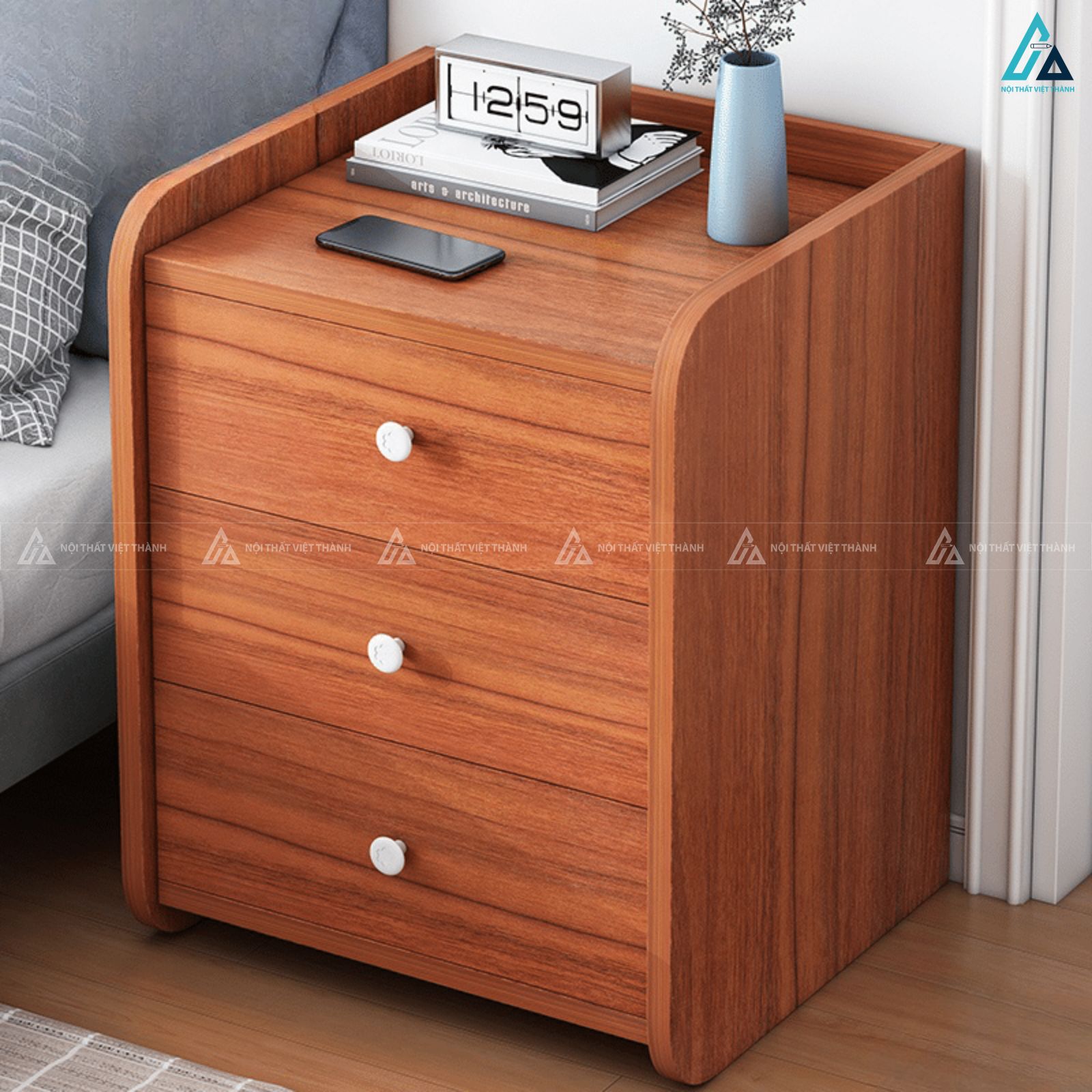 Tủ đầu giường bo góc hiện đại phối trắng tinh tế sang trọng 3