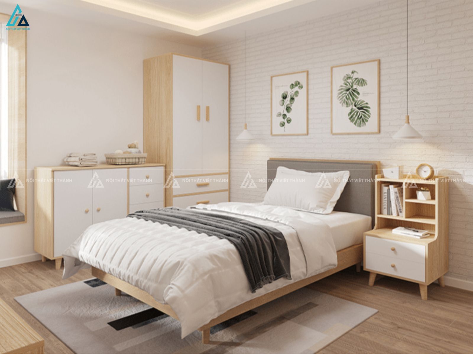 Tủ đầu giường hai ngăn kéo phối kệ sách trang trí ấn tượng 2