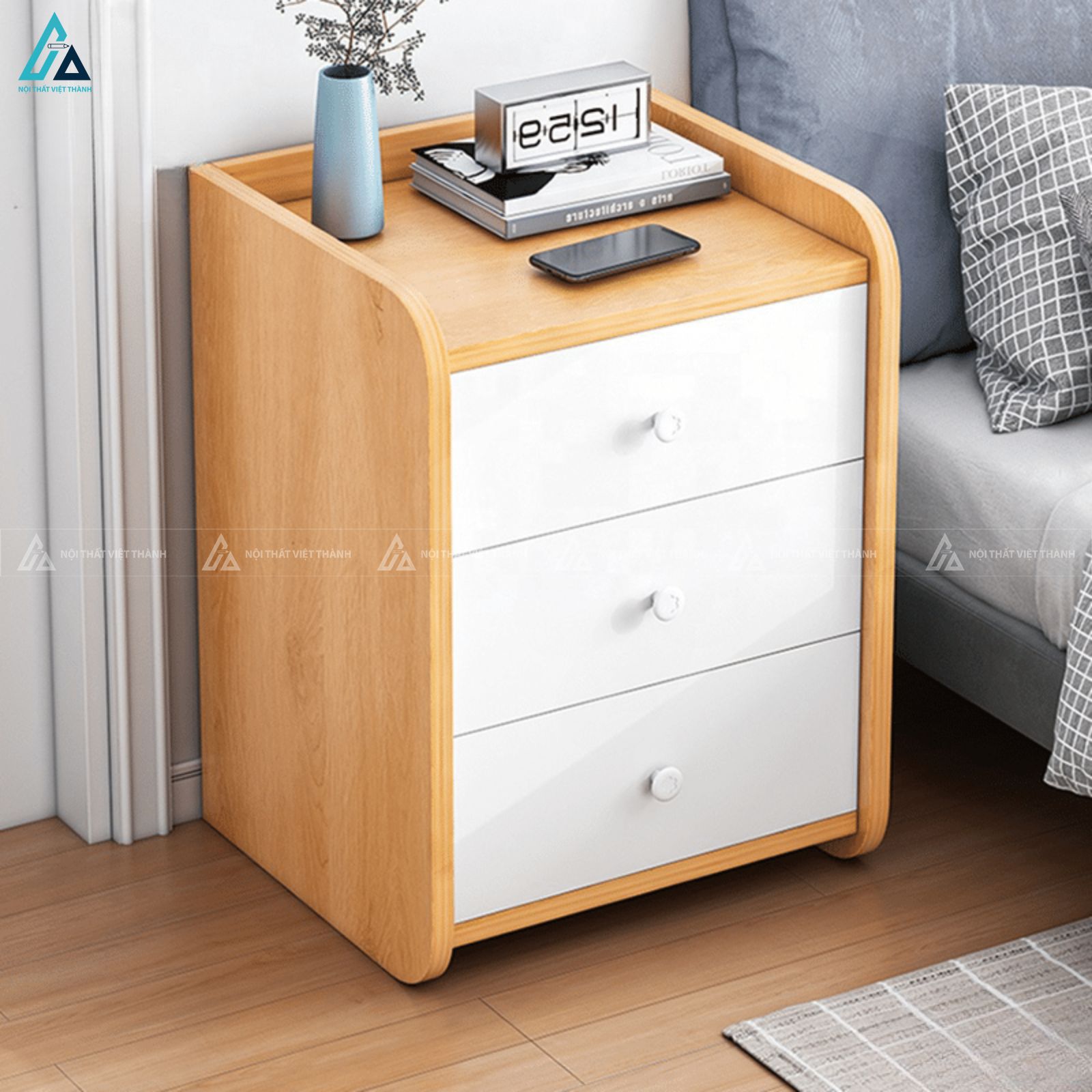 Tủ đầu giường bo góc hiện đại phối trắng tinh tế sang trọng 1