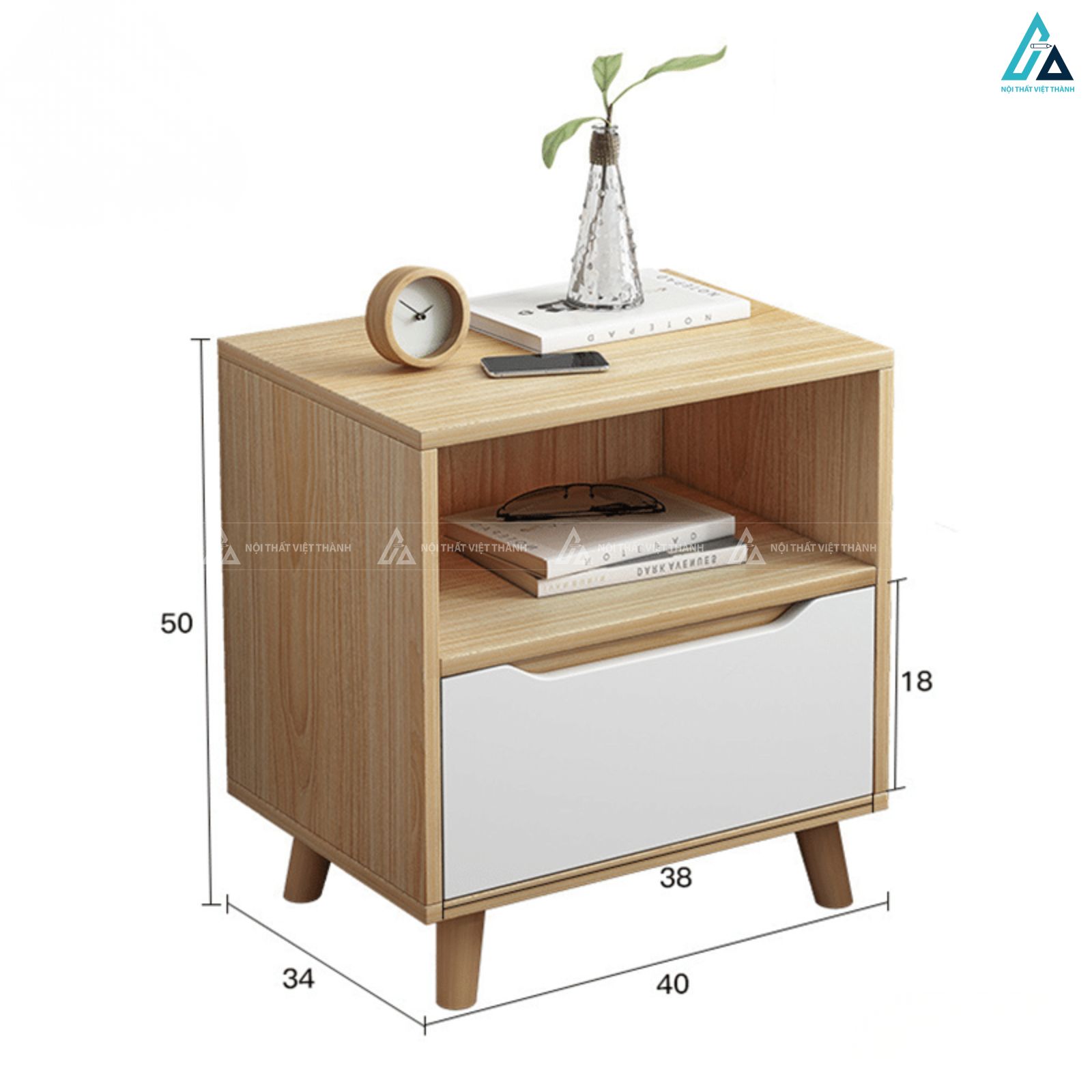 Tủ đầu giường gỗ phối trắng chân cao phong cách Bắc Âu thanh lịch 3