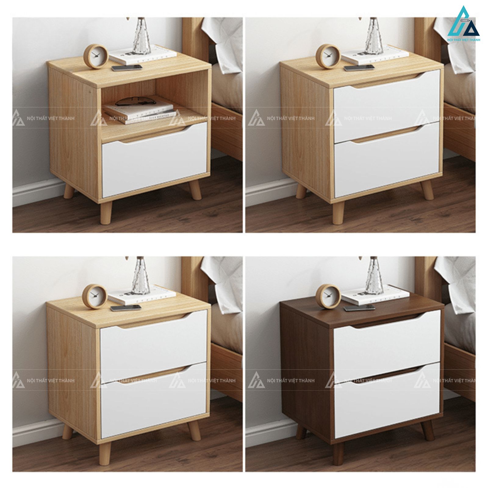 Tủ đầu giường gỗ phối trắng chân cao phong cách Bắc Âu thanh lịch 4