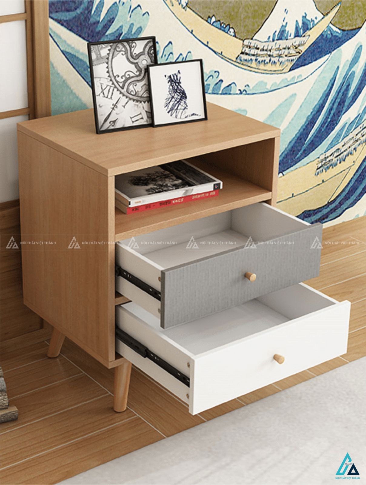 Tủ đầu giường gỗ phối màu hiện đại với ngăn kéo lưu trữ tiện dụng 1