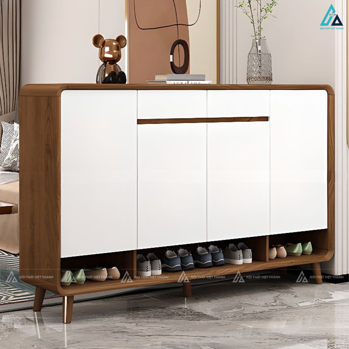 Mẫu tủ giày dép cao cấp thiết kế bo góc tinh tế sang trọng 3