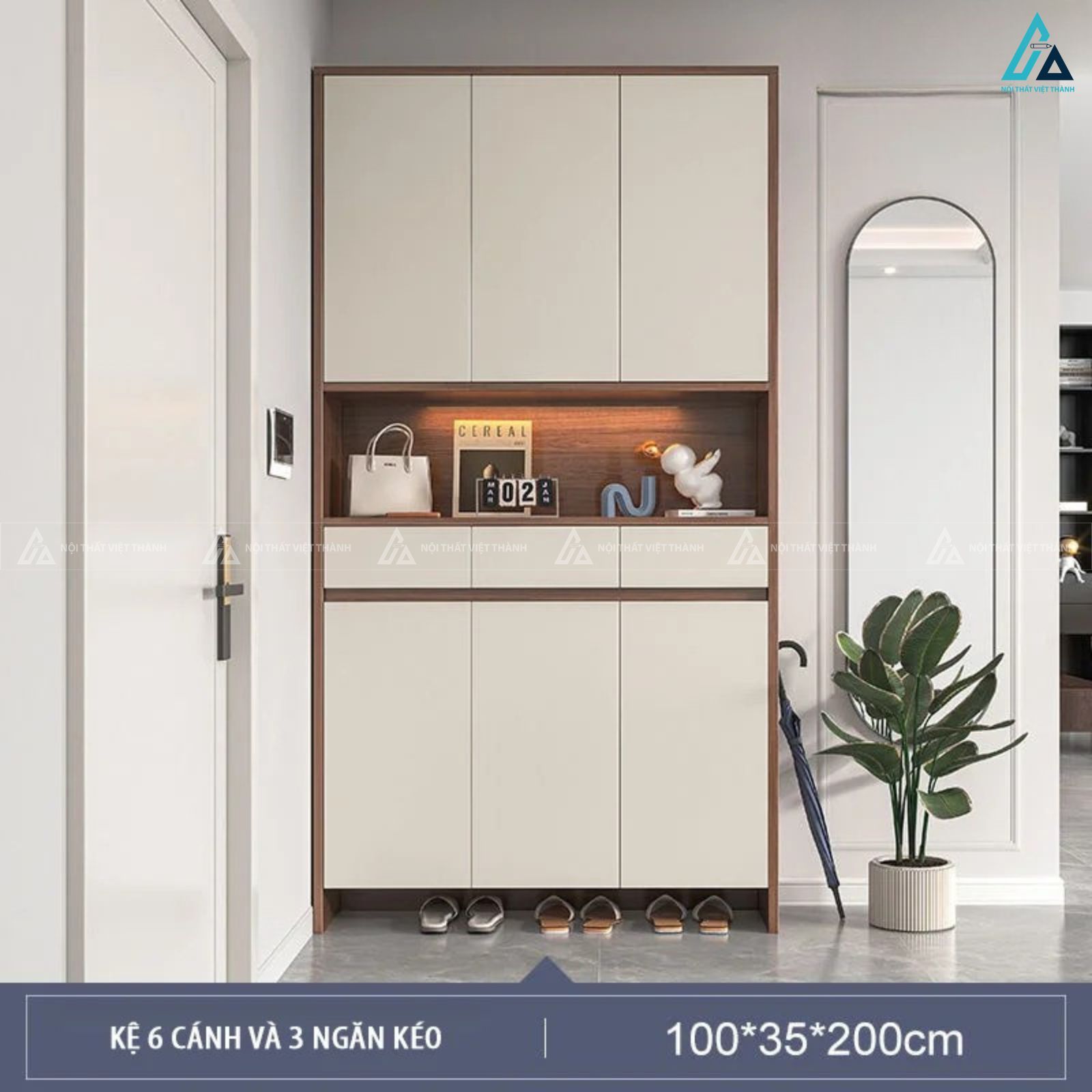 Tủ giày kịch trần 4 cánh phối kệ trang trí có đèn led sang trọng 1