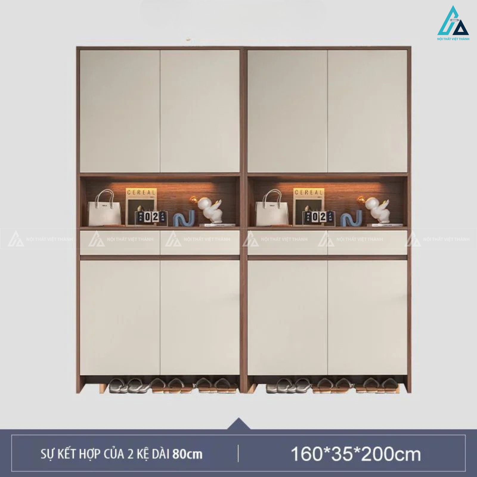 Tủ giày kịch trần 4 cánh phối kệ trang trí có đèn led sang trọng 2