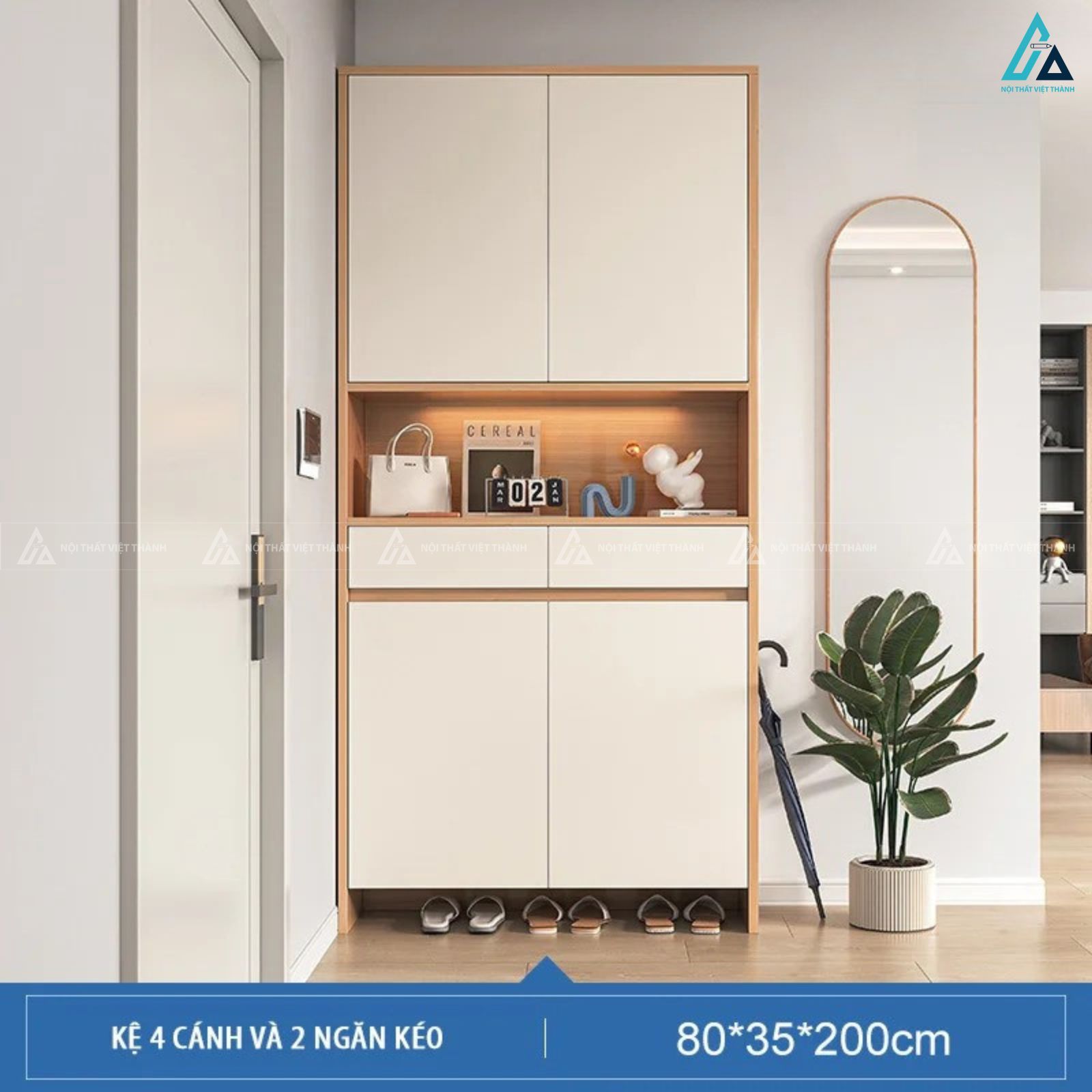 Tủ giày cao kịch trần thiết kế sang trọng phối ngăn kệ trang trí