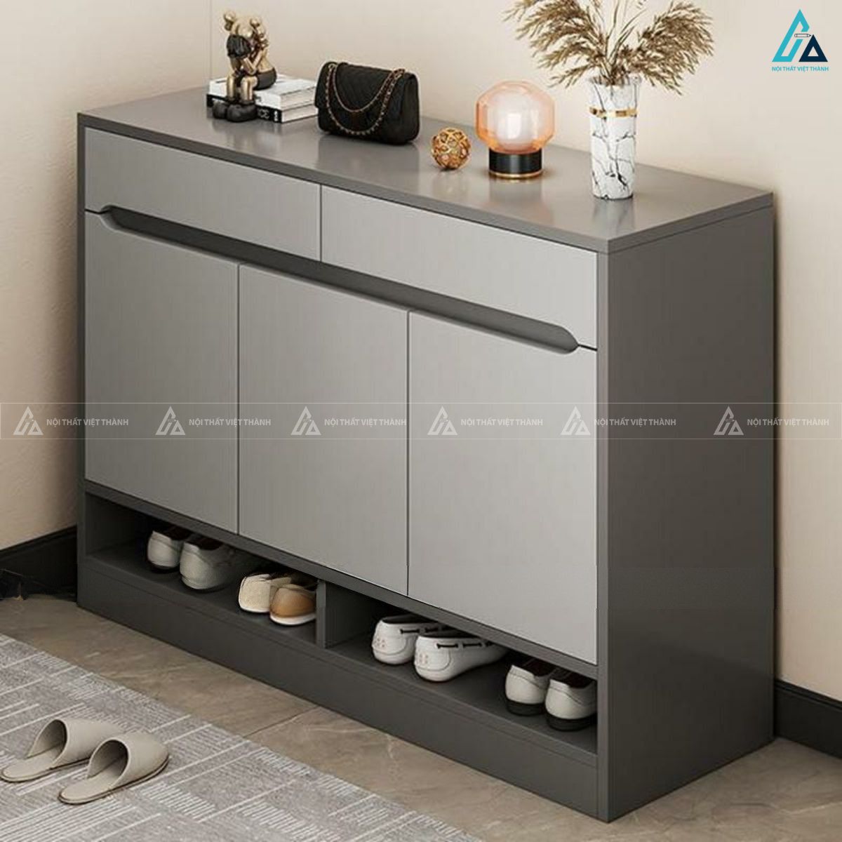 Tủ giày dép ba cánh cao cấp kết hợp kệ hở chân tủ tối giản