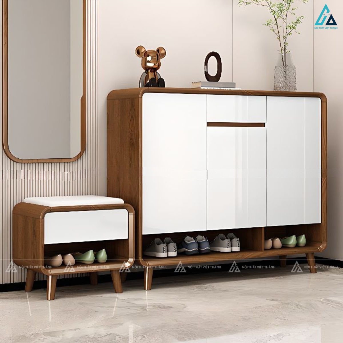 Mẫu tủ giày dép cao cấp thiết kế bo góc tinh tế sang trọng 2