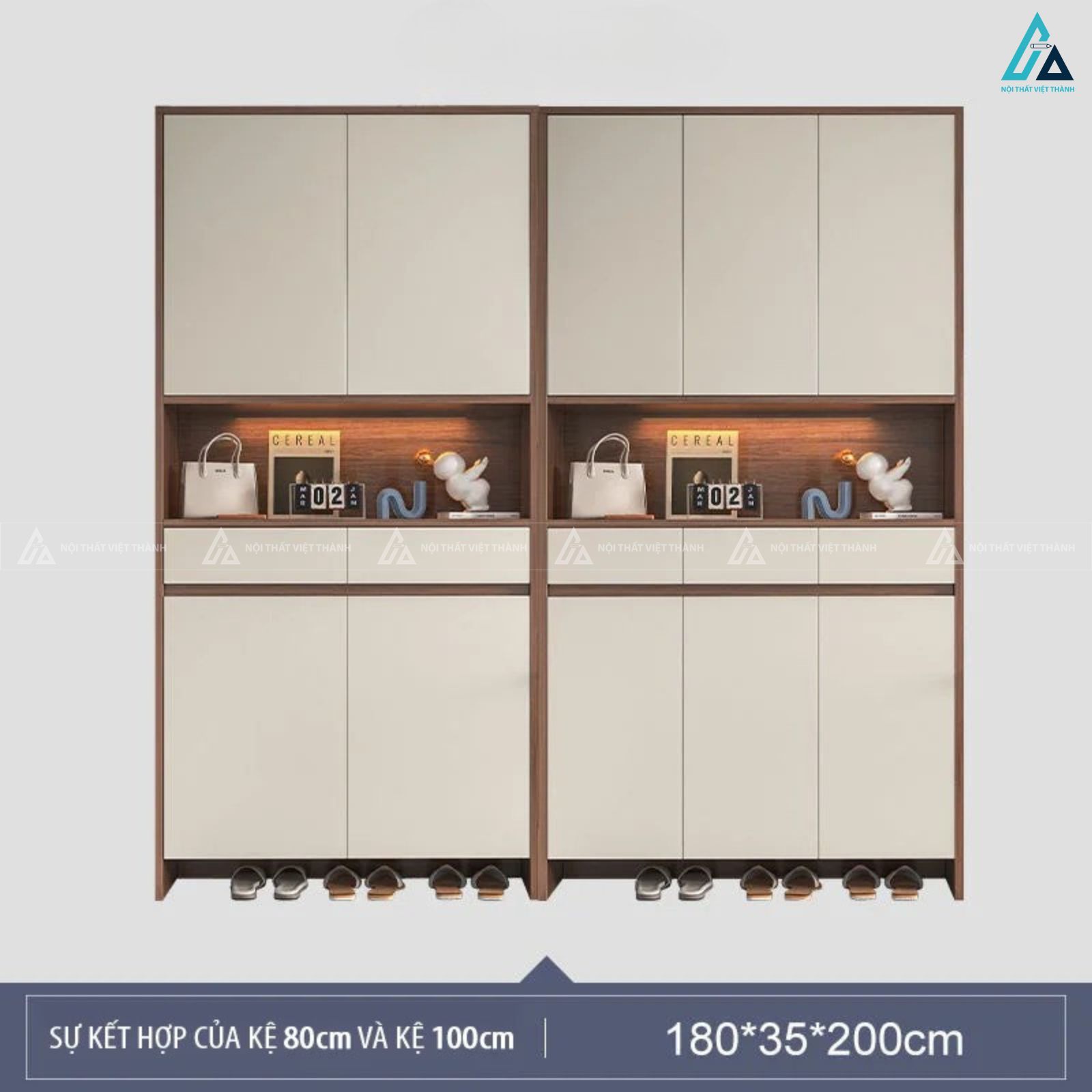 Tủ giày kịch trần 4 cánh phối kệ trang trí có đèn led sang trọng 3