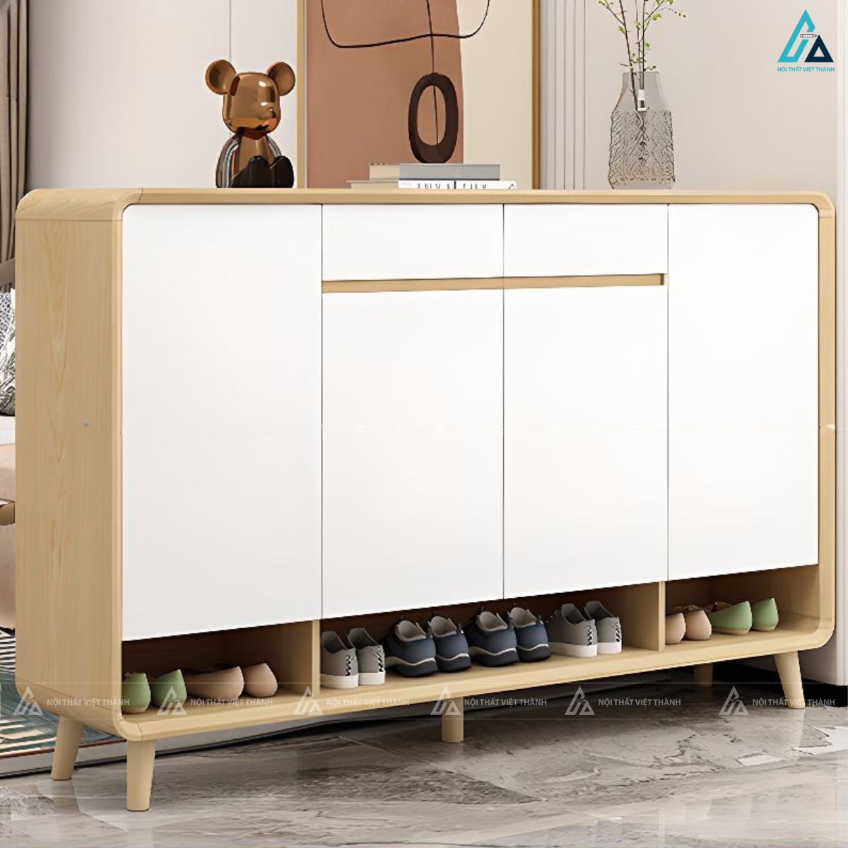 Mẫu tủ giày dép cao cấp thiết kế bo góc tinh tế sang trọng 1