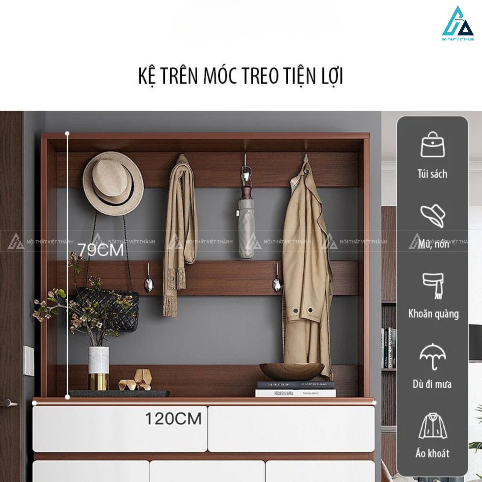 Tủ giày dép đa năng kèm móc treo đồ tiện lợi cho lối vào nhà 2