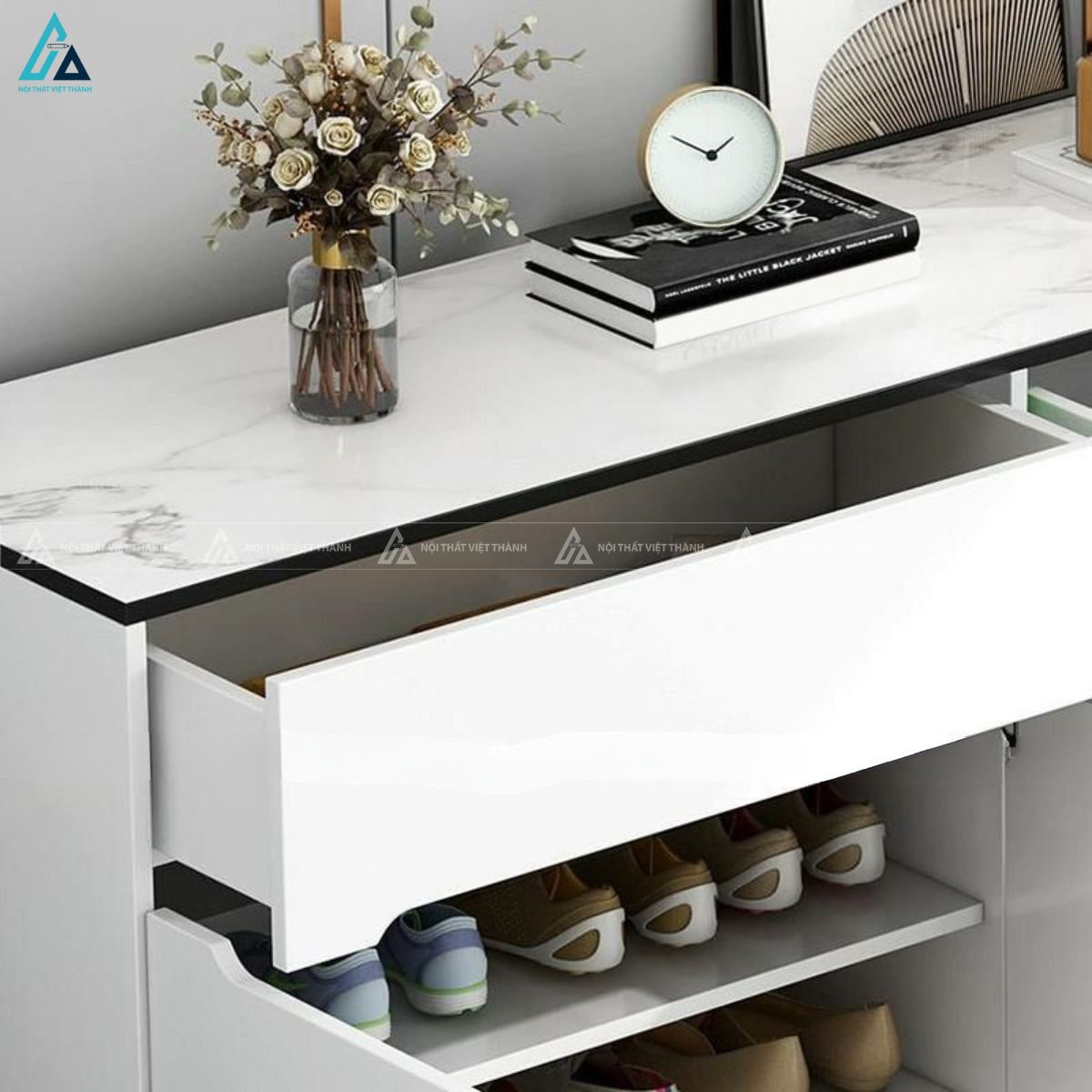 Tủ giày dép ba cánh cao cấp kết hợp kệ hở chân tủ tối giản 3