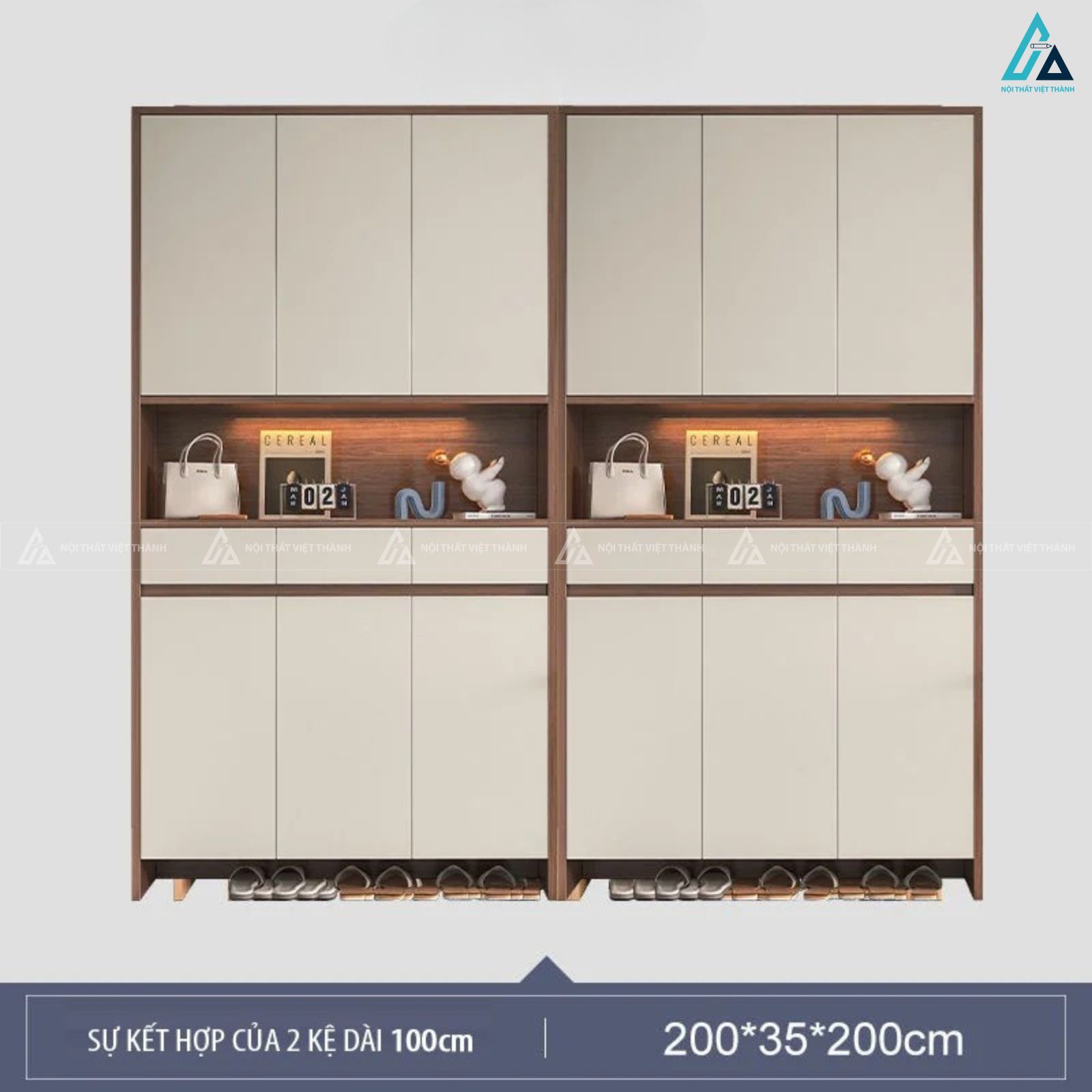 Tủ giày kịch trần 4 cánh phối kệ trang trí có đèn led sang trọng 4