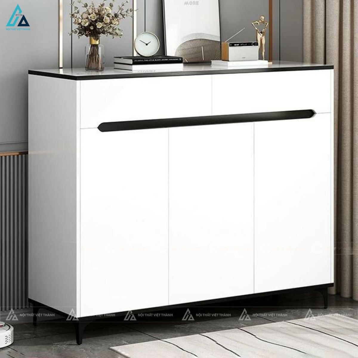 Tủ giày dép ba cánh cao cấp kết hợp kệ hở chân tủ tối giản 1