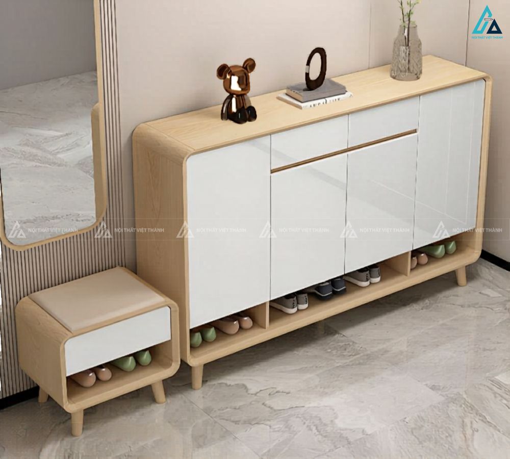 Mẫu tủ giày dép cao cấp thiết kế bo góc tinh tế sang trọng