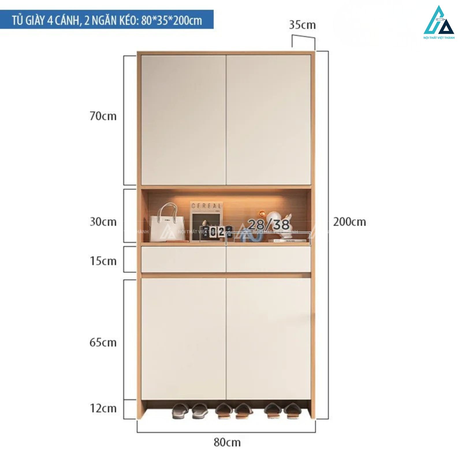 Tủ giày cao kịch trần thiết kế sang trọng phối ngăn kệ trang trí 5