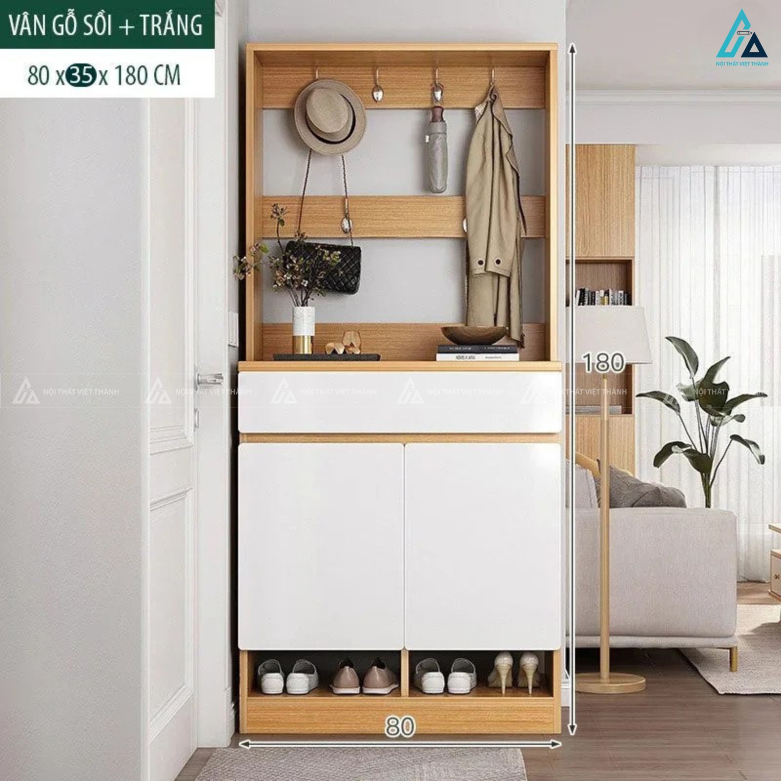 Tủ giày dép đa năng kèm móc treo đồ tiện lợi cho lối vào nhà