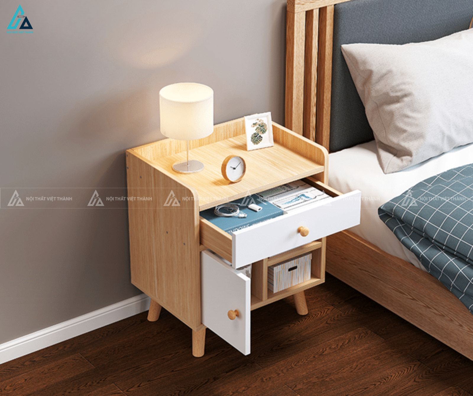 Mẫu tủ đầu giường gỗ kiểu dáng Bắc Âu thanh lịch và bền bỉ 1
