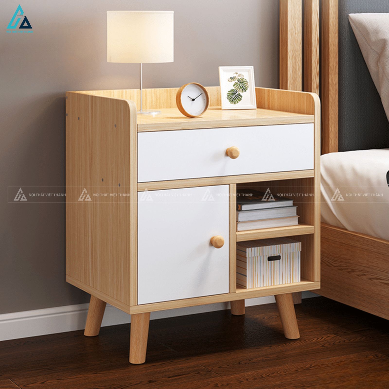 Mẫu tủ đầu giường gỗ kiểu dáng Bắc Âu thanh lịch và bền bỉ