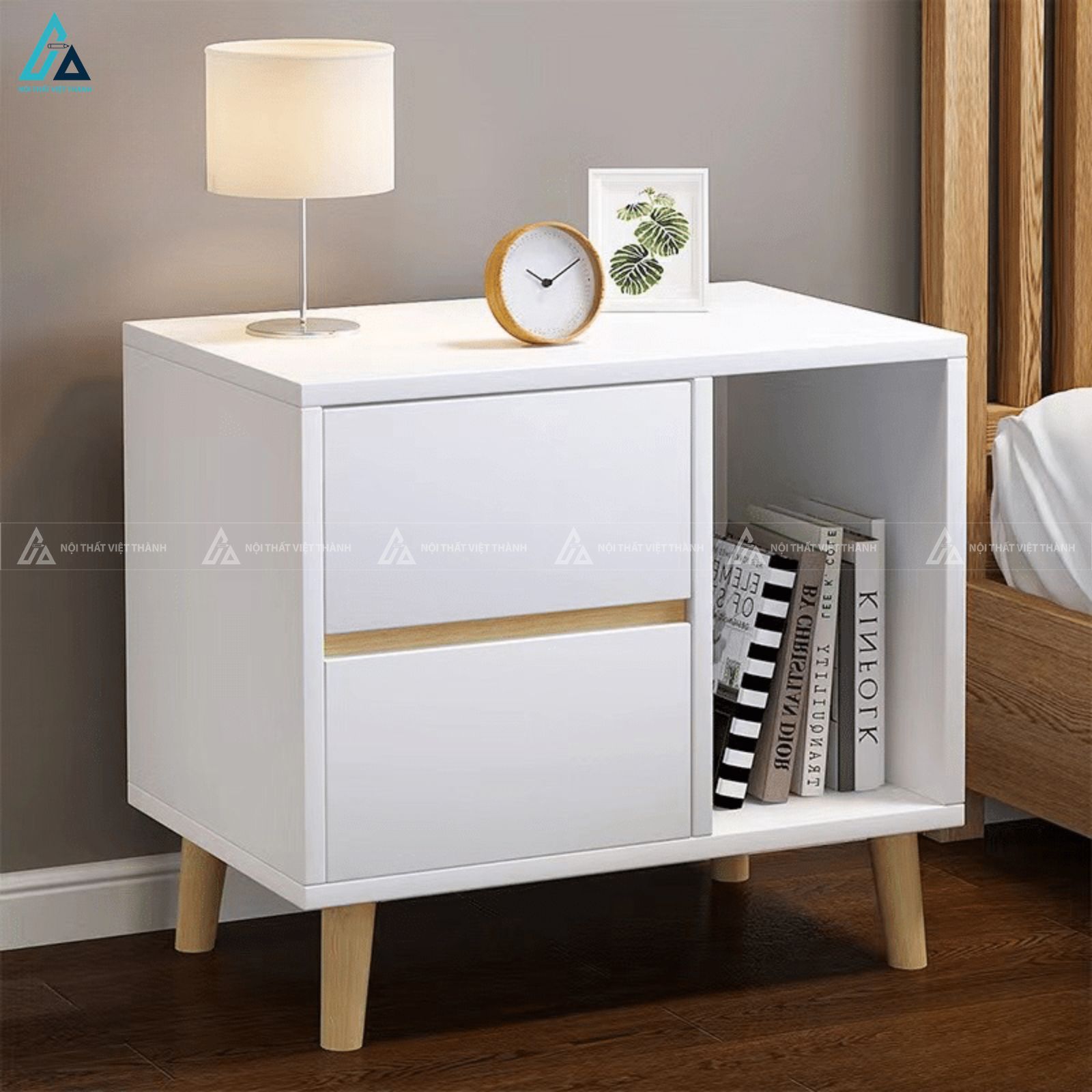 Tủ đầu giường gỗ hai ngăn kéo phối màu sang trọng và tiện lợi 1