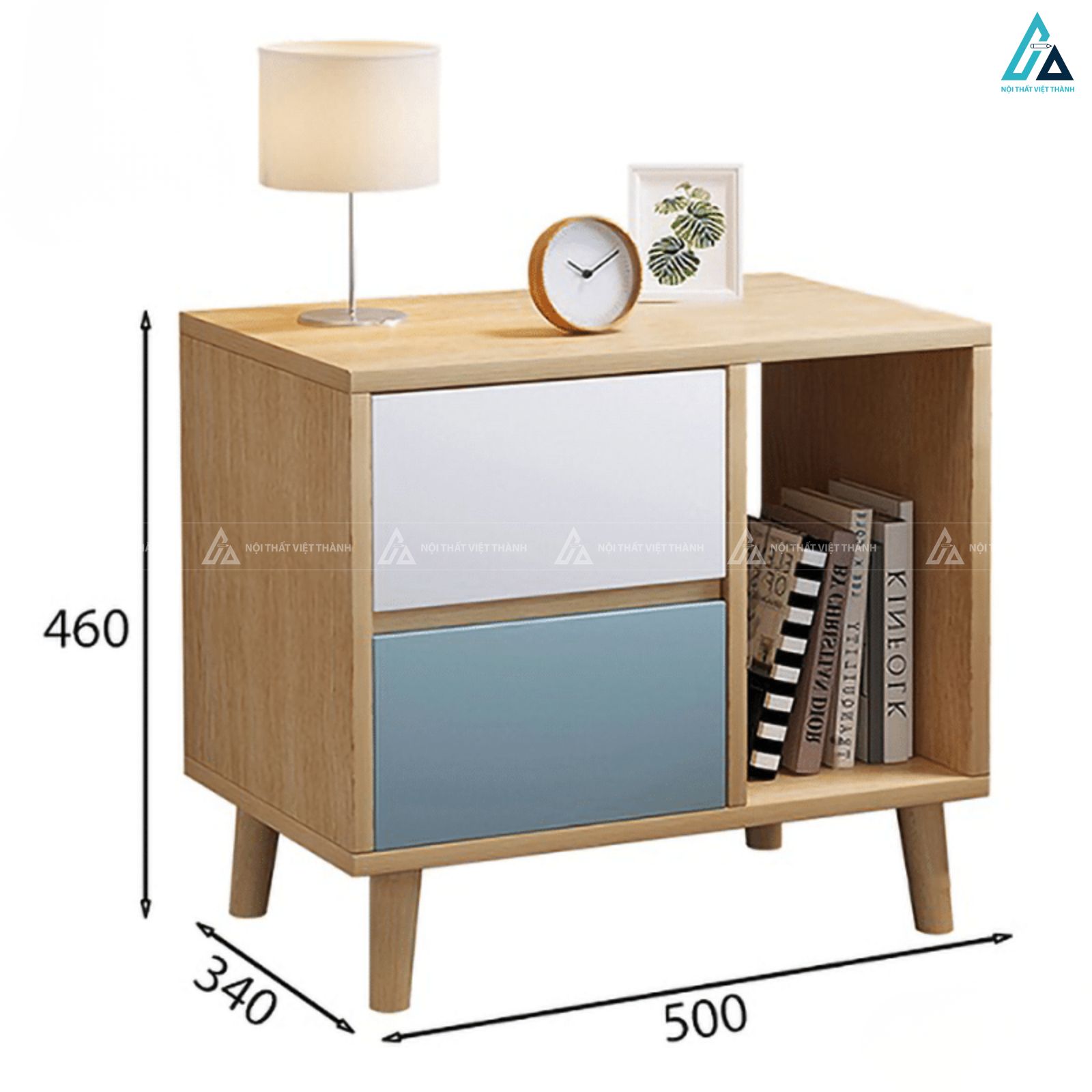Tủ đầu giường gỗ hai ngăn kéo phối màu sang trọng và tiện lợi 5