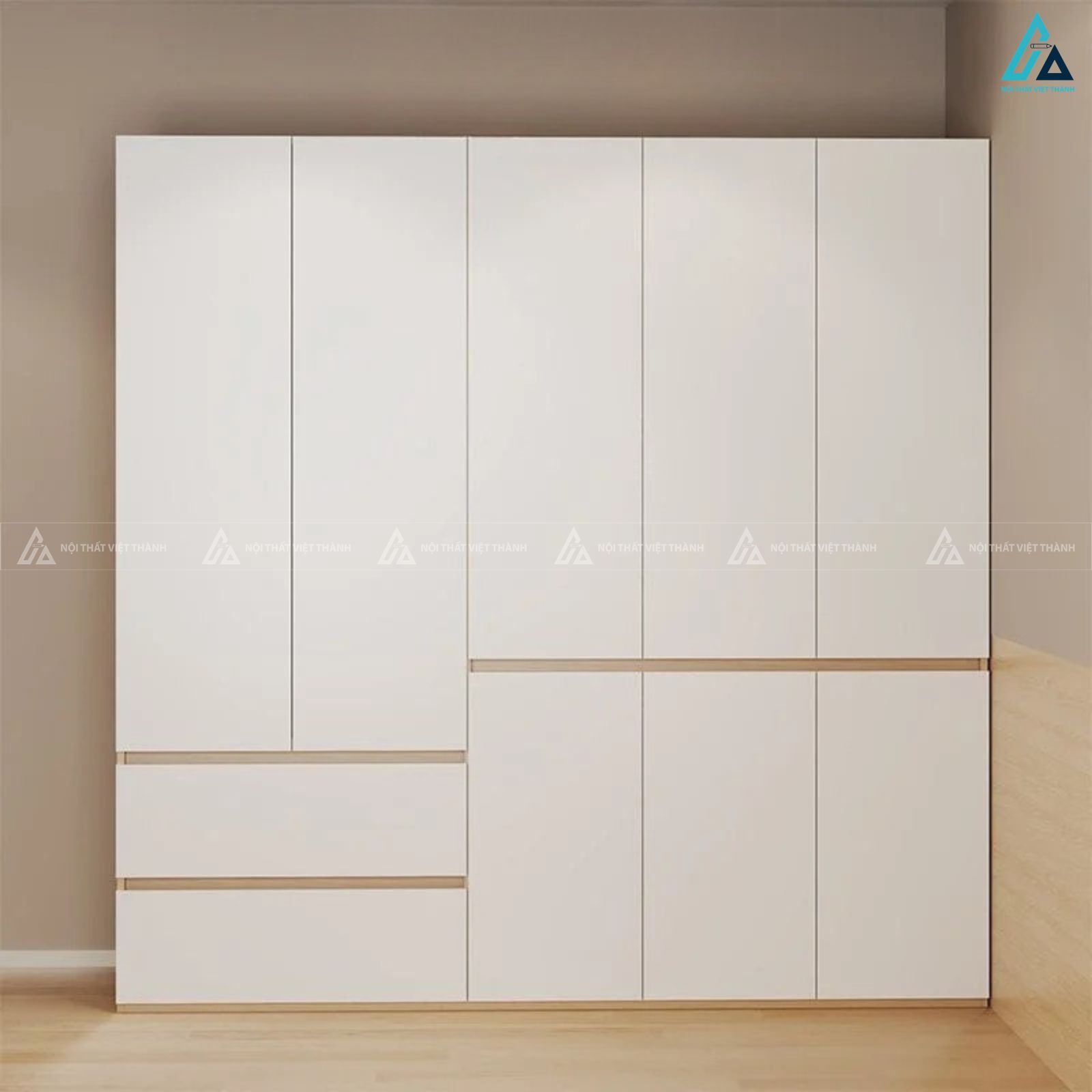 Tủ quần áo gỗ công nghiệp 6 cánh kết hợp ngăn kéo tiện lợi hiện đại 1