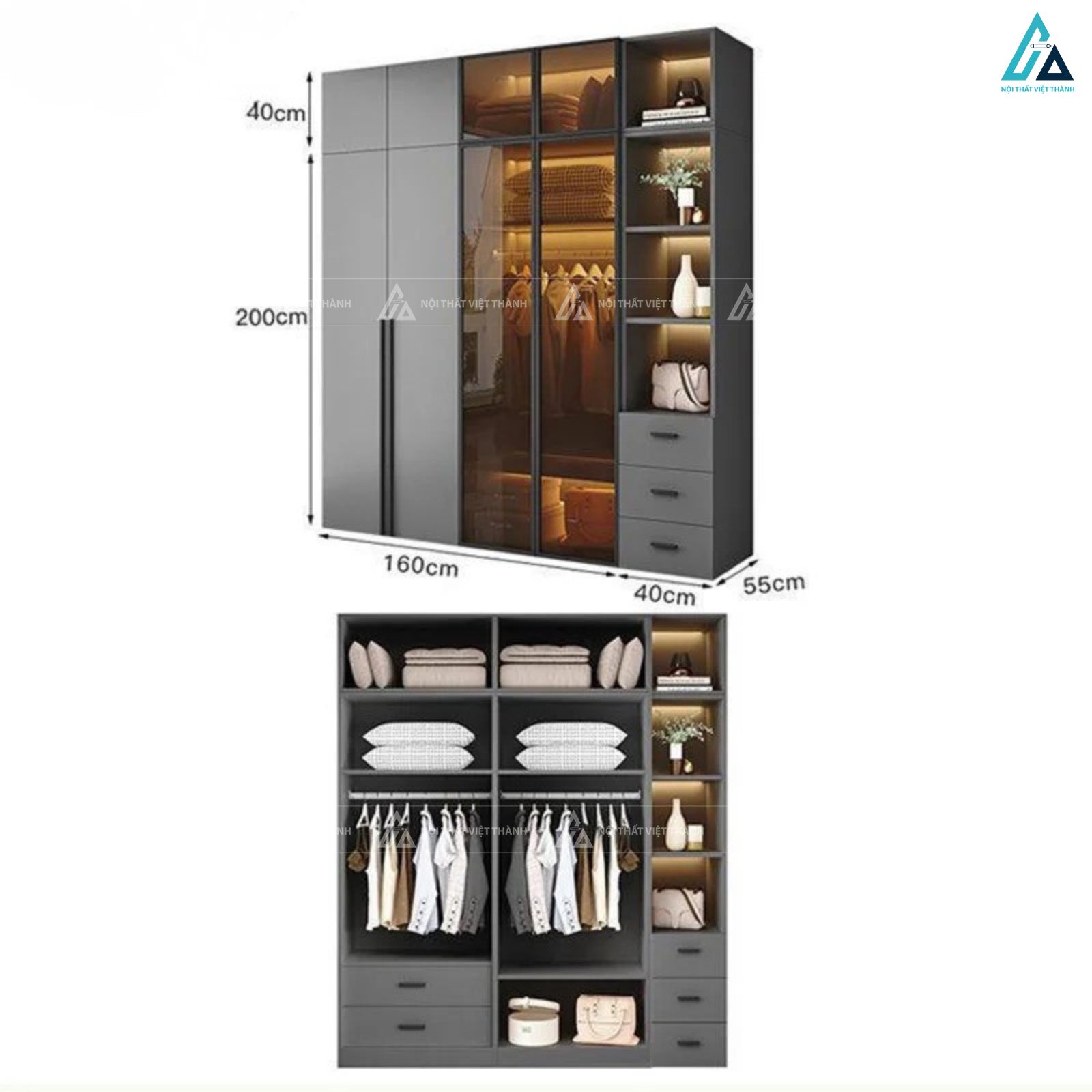Tủ quần áo gỗ công nghiệp kịch trần cánh kính cao cấp sang trọng 5