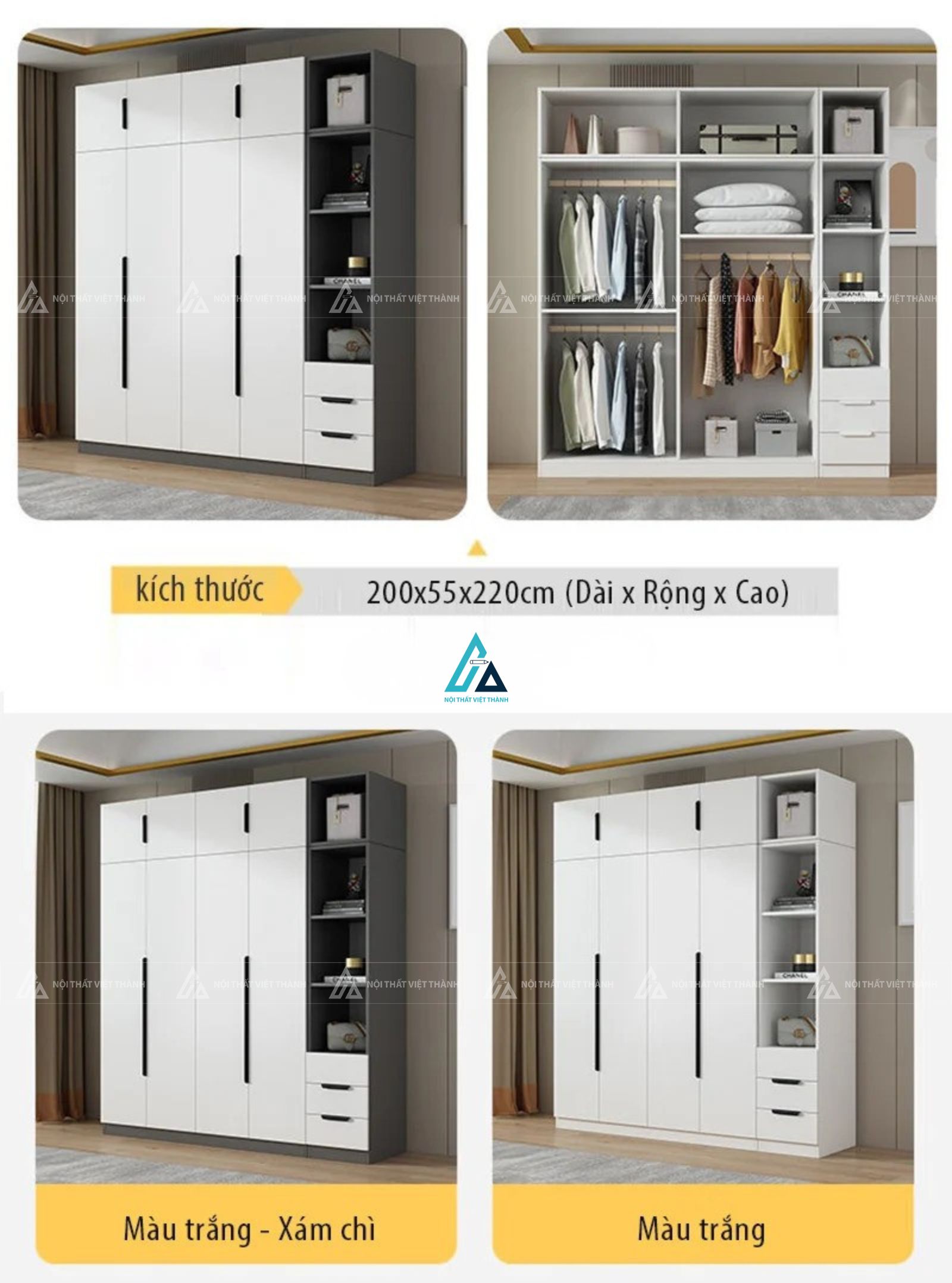 Tủ quần áo gỗ công nghiệp tích hợp kệ trang trí đa năng đẳng cấp 3