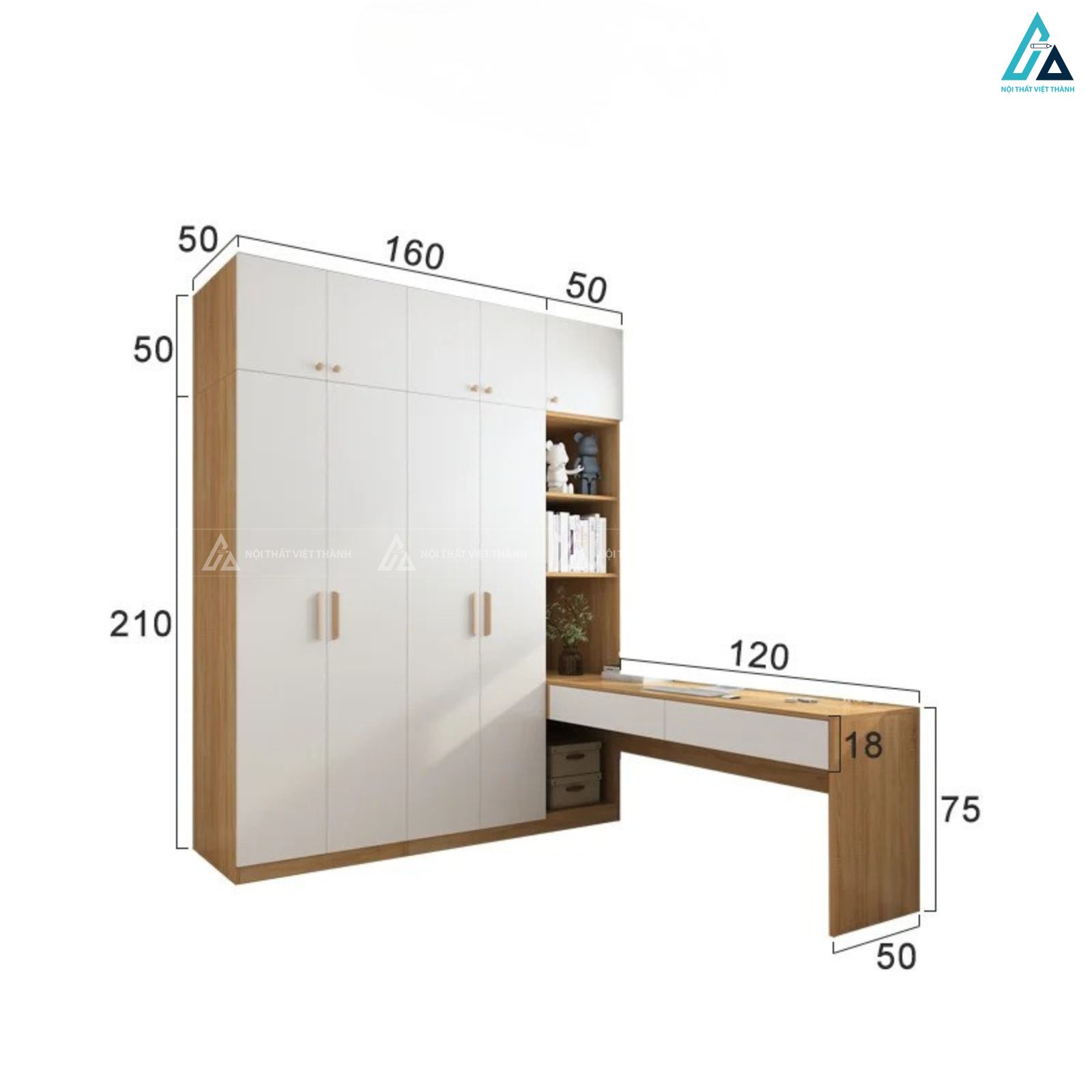 Tủ quần áo gỗ công nghiệp tích hợp bàn làm việc tối ưu không gian 2