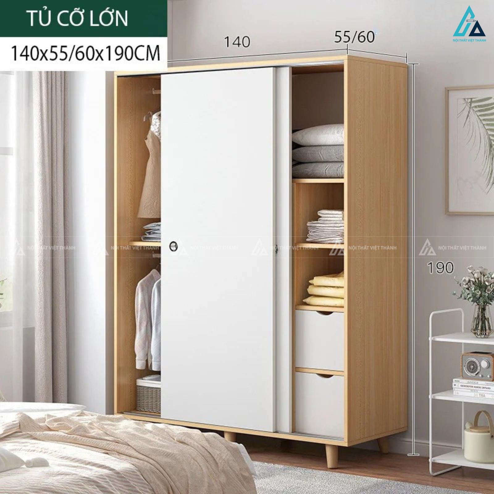 Tủ quần áo gỗ công nghiệp cửa lùa hiện đại cho phòng ngủ diện tích nhỏ 3